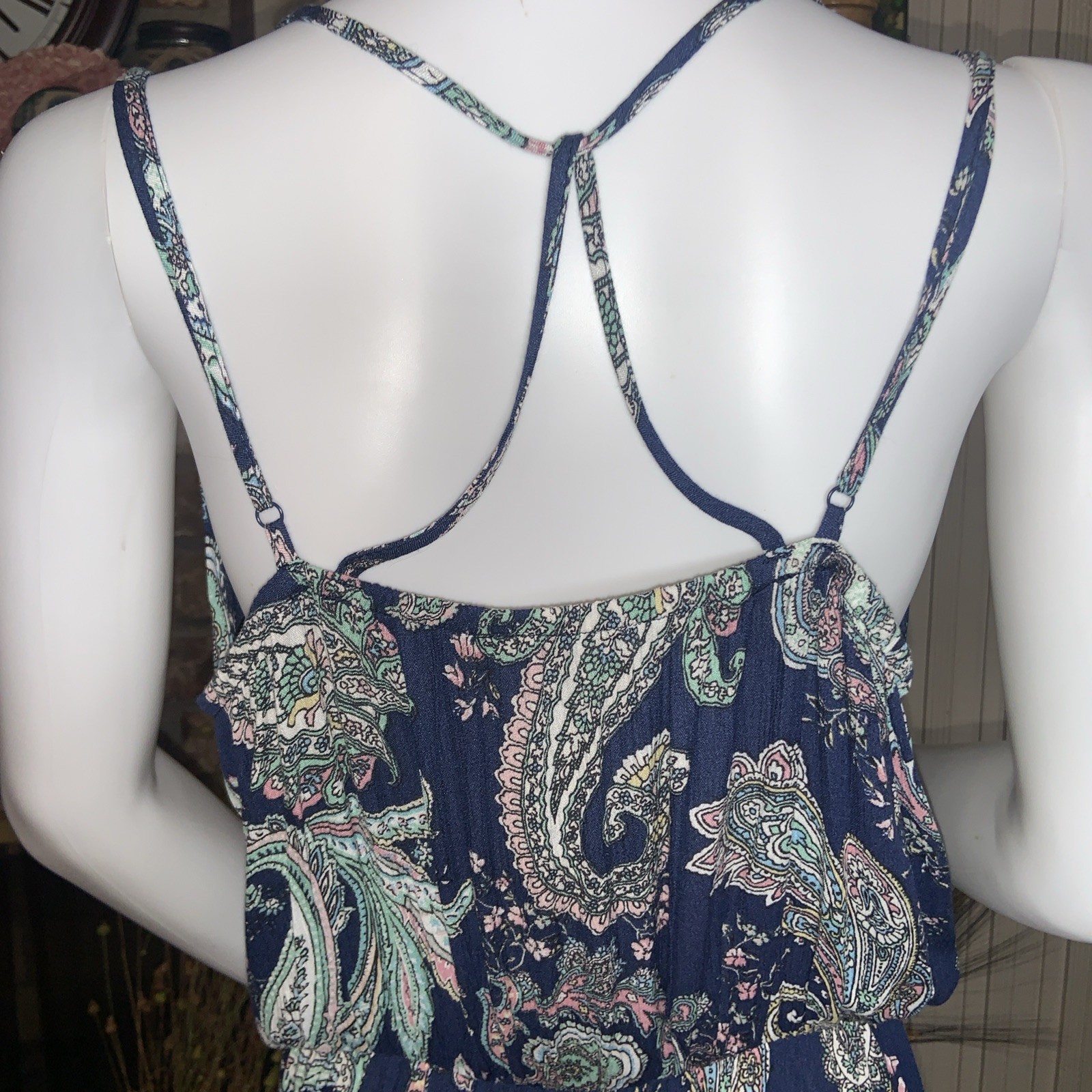 Paisley Halter Dress Medium Blue Resort Vacation Ruffle Hem Boho NWT Sexy