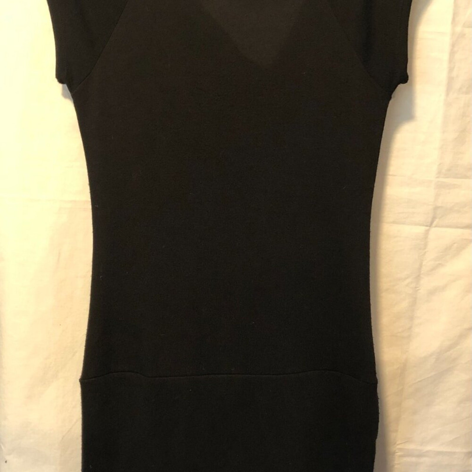 Bella D Black Sweater Dress with Attached Black Belt at Hips Stretch Sz L