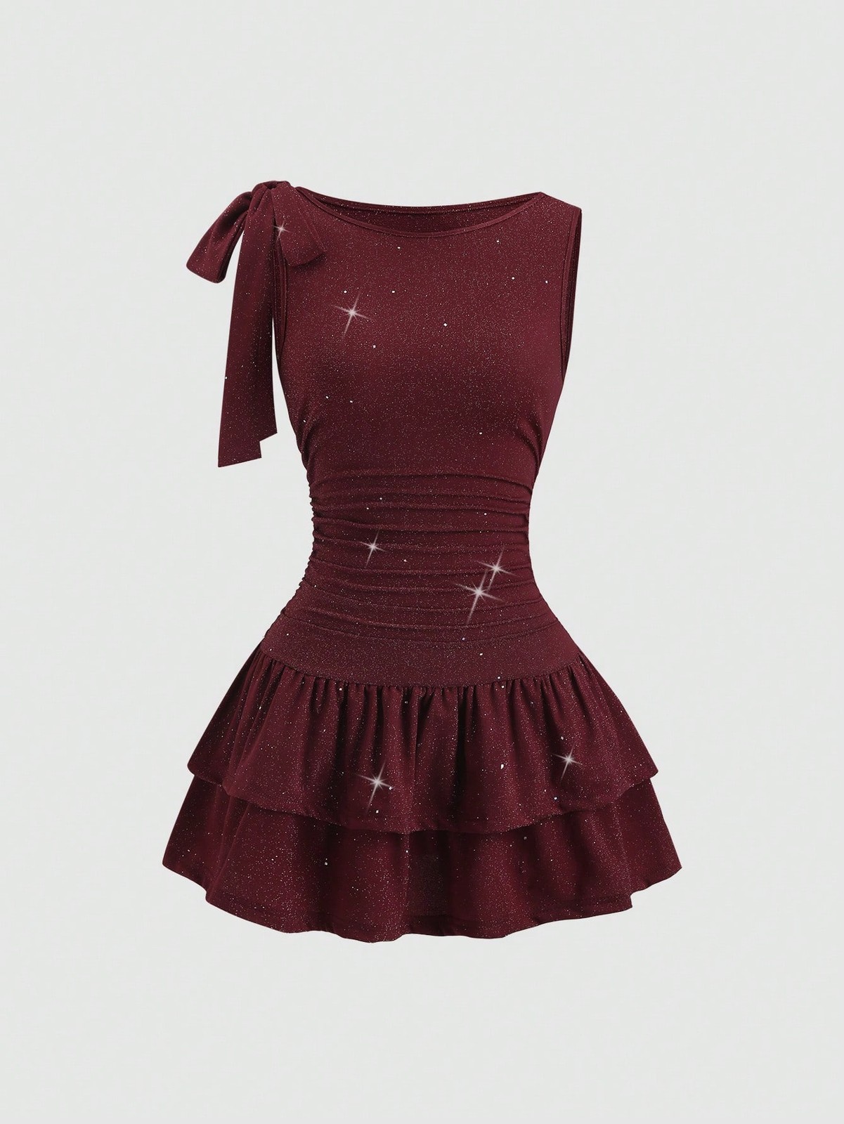 Women Elegant Ribbon Bow Boat Neck Mini Dress