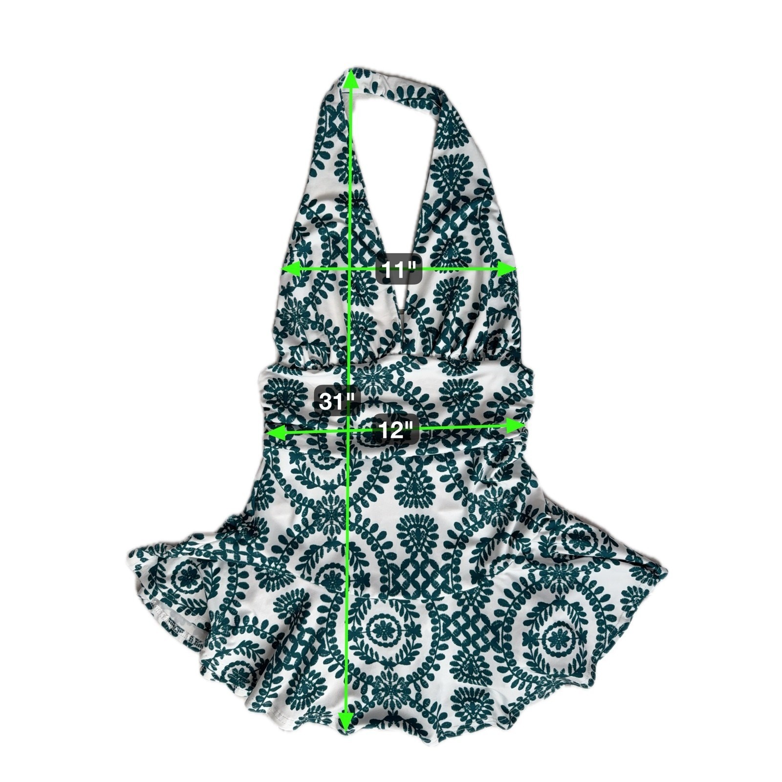 Womens Backless Halter Romper Small White Green Floral Print Ruffle Resort READ