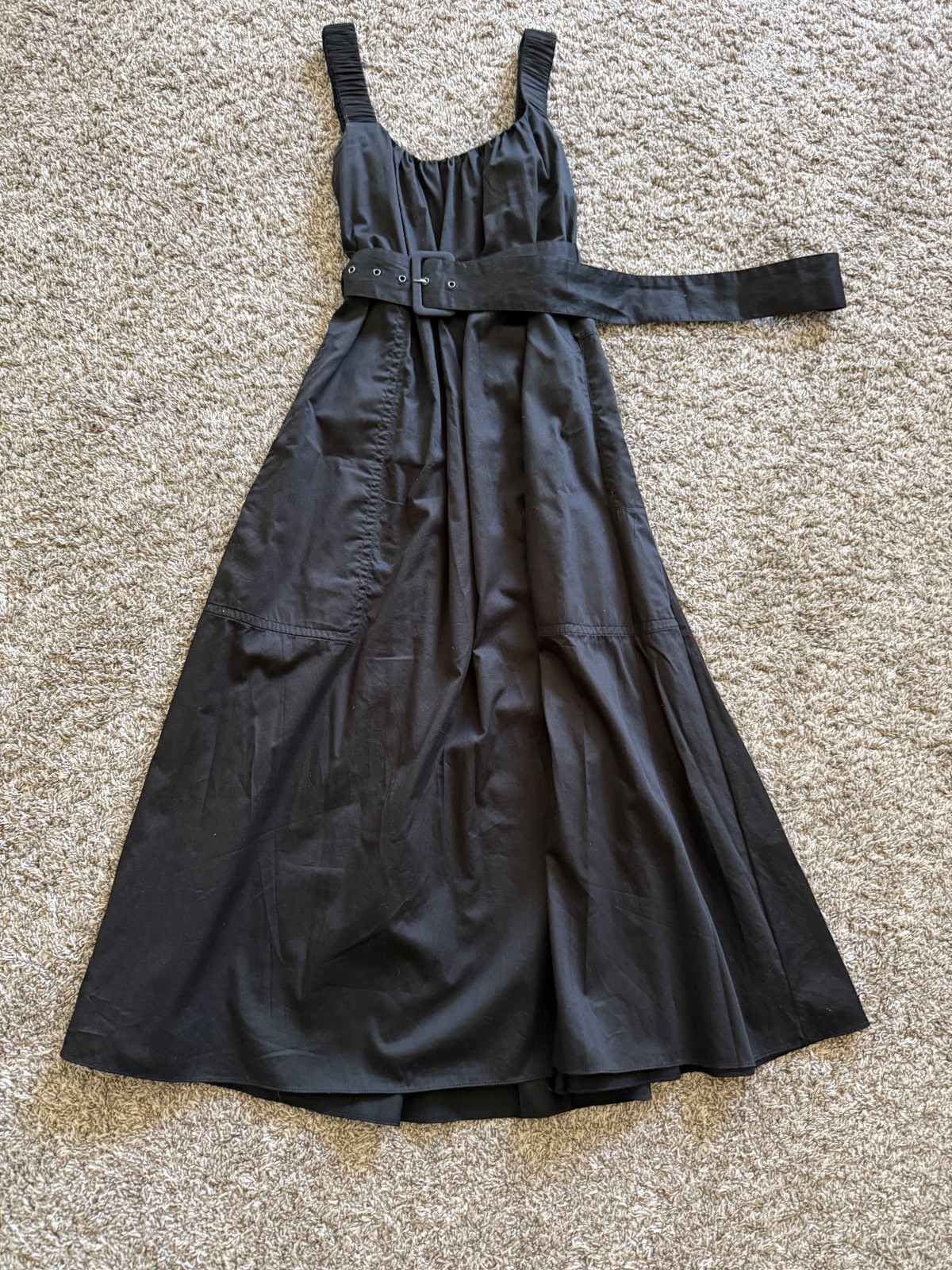 Reiss Black Liza Cotton Ruched Strap Belted Midi Dress UK 8 US 4