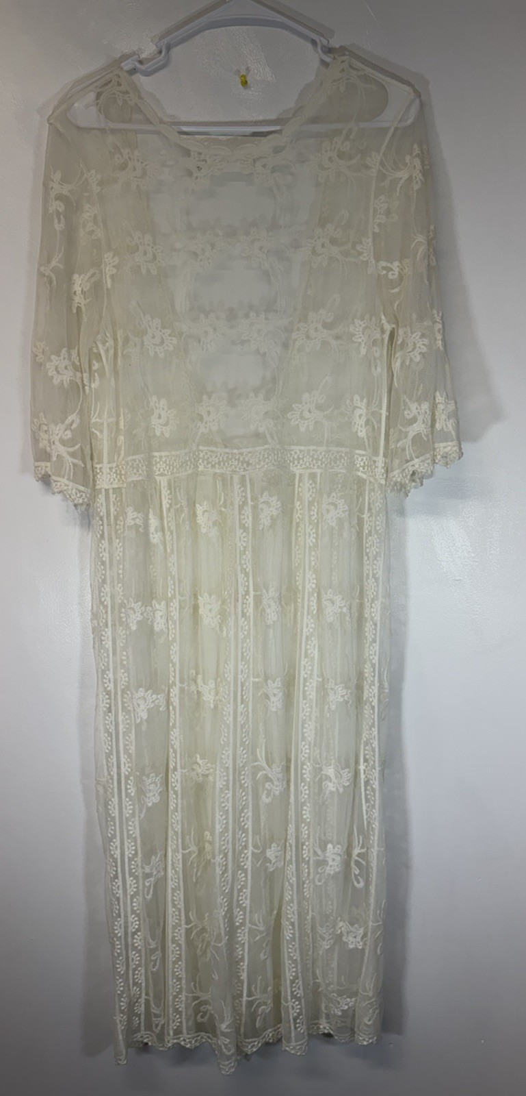 Mustard Seed Lace Sheer Dres Embroidery Cream Boho Cottage Fairy Romantic OS
