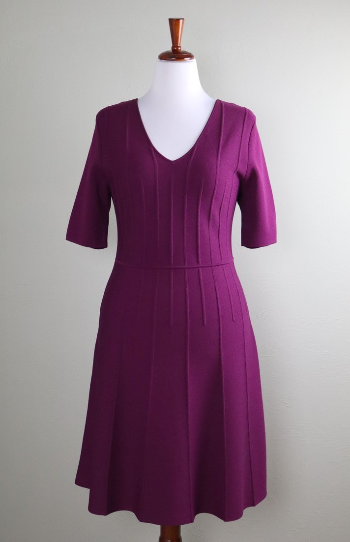 CARLISLE New York $570 Solid Purple Stretch Knit A-Line Sweater Dress Size Large