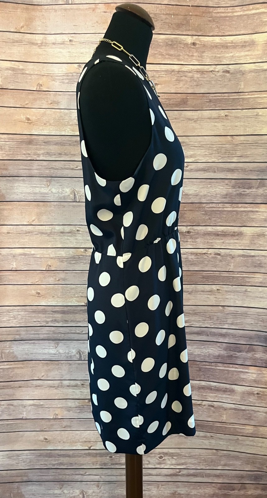 J. Crew Navy White Polka Dot Sleeveless Sheath Dress Size 14 Style 43750