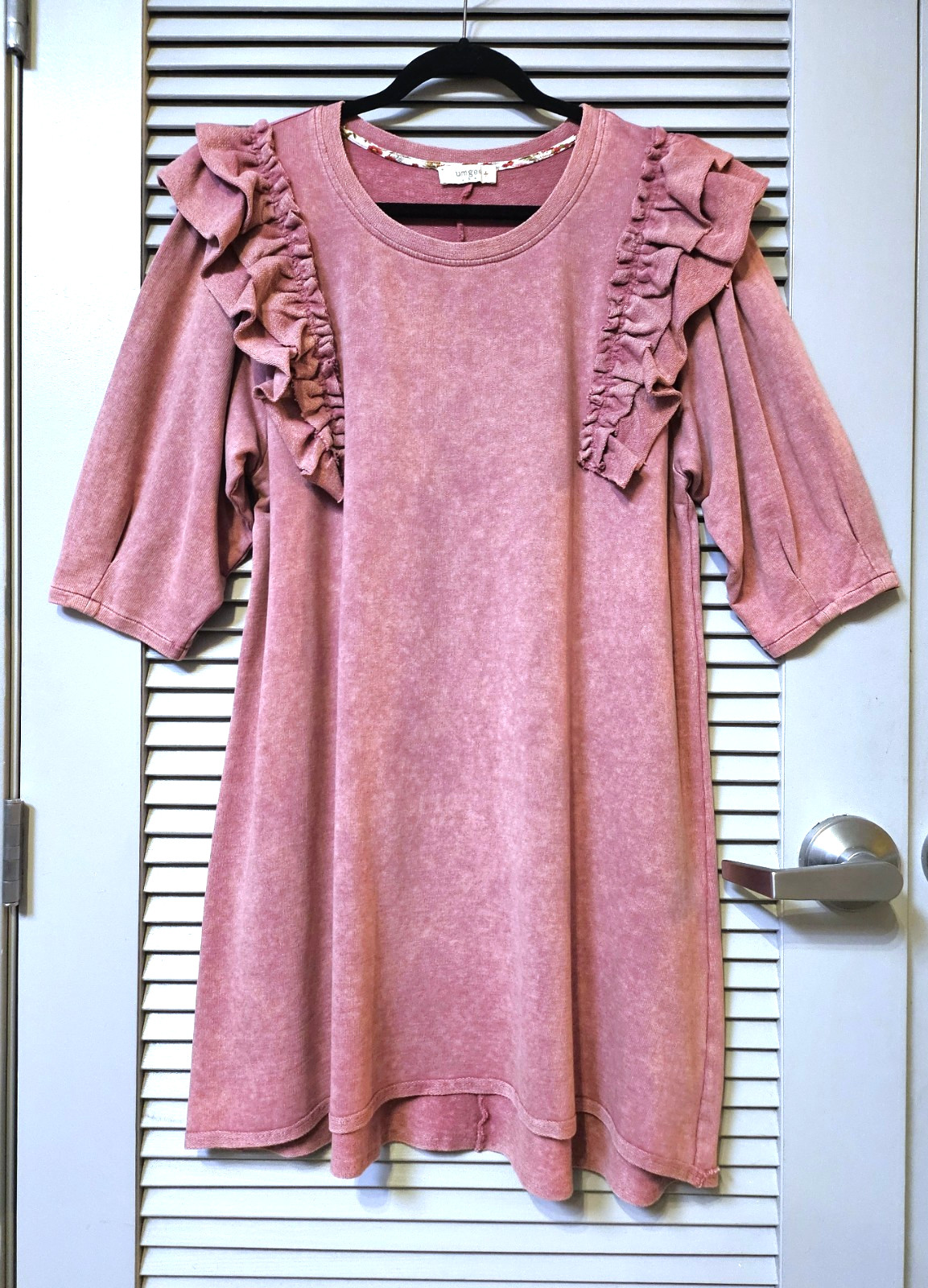 clay stone wash french terry ruffle slev dress XL