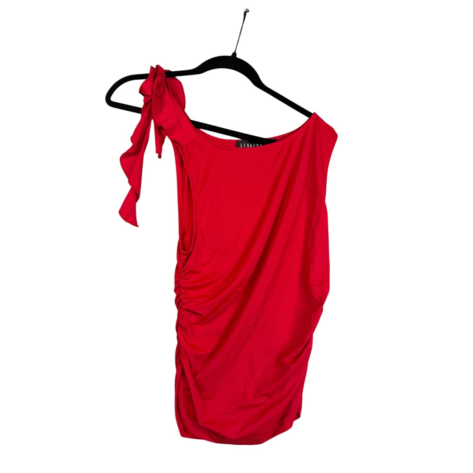 Lioness Red One Shoulder Ruched Mini Dress Ruffle Detail Womens Size Small
