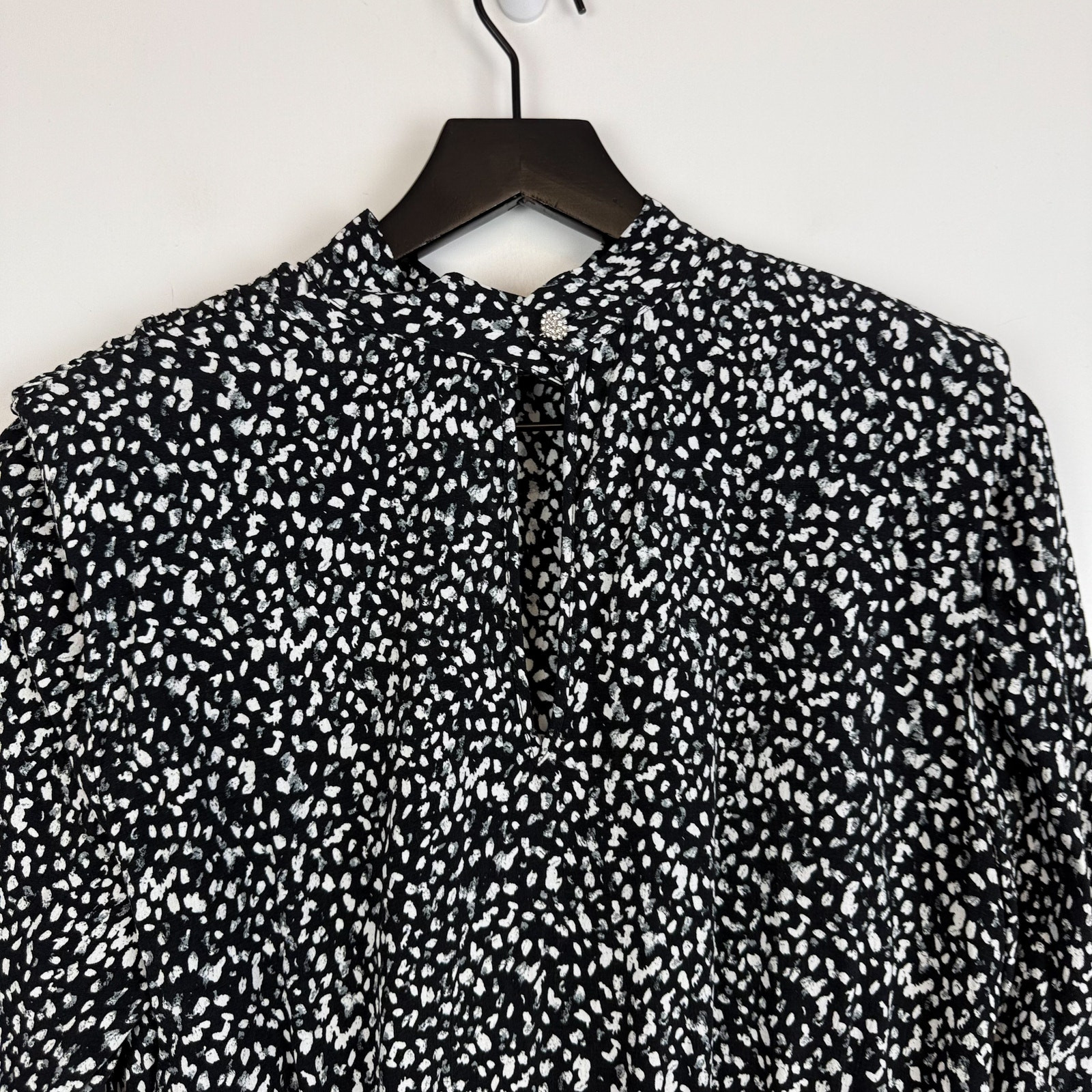 Zara Womens Size S Mini Fit & Flare Shoulder Pad Dress Black White Spotty Print
