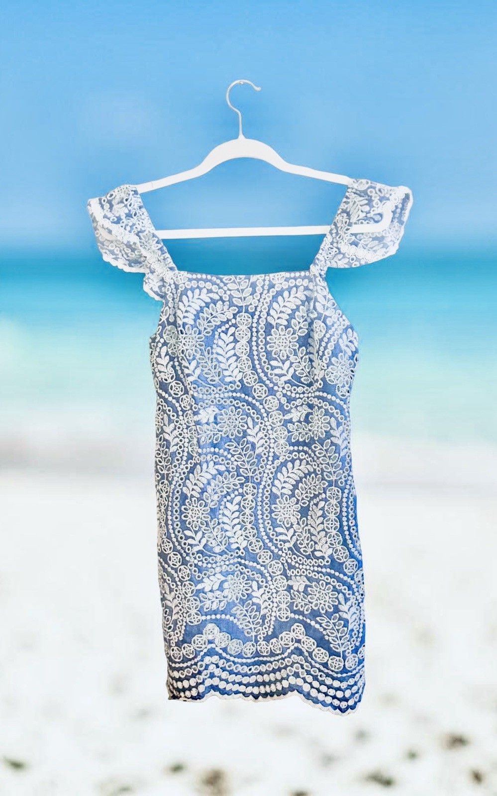 Alice +Olivia “Honor Blue &White Embroidered Eyelet Tunic Dress NWT Size 2-4