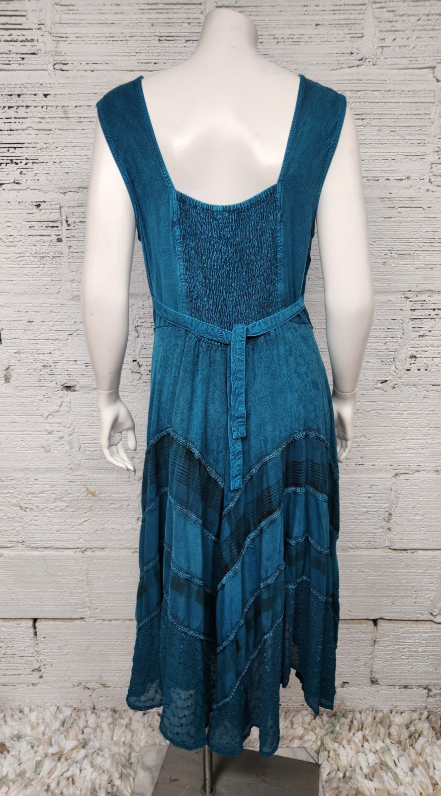 Sakkas Sundara Size S/M Embroidered Stone-wash Fairy Turquoise Summer Dress