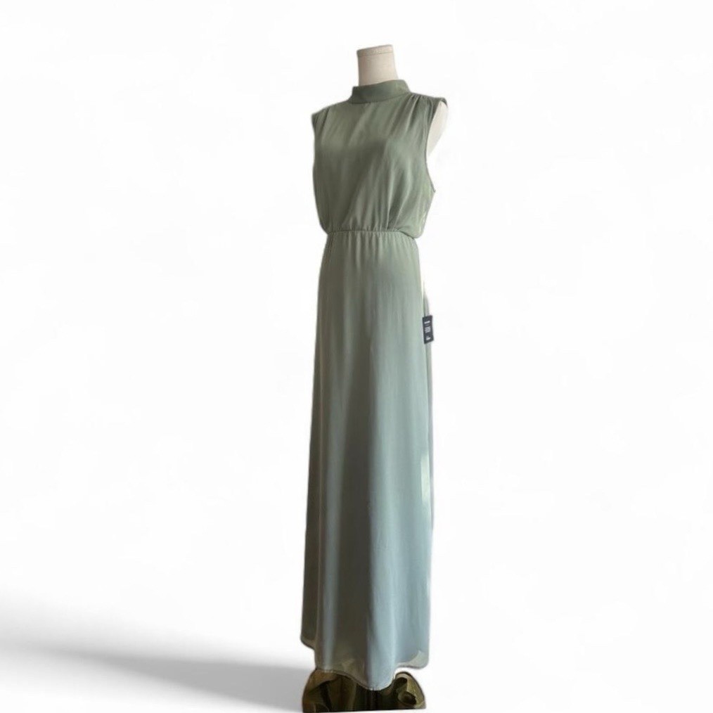 NWT Lulus Formal Mock Neck Sleeveless Side Slit Classic Elegance Sage Green XL