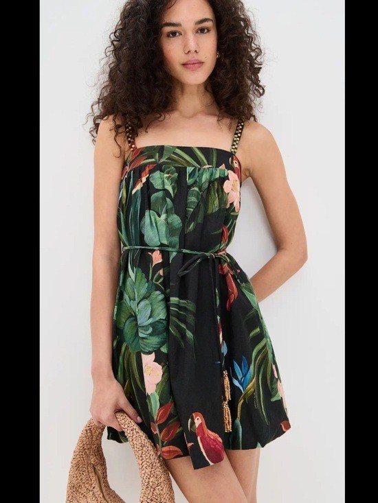 FARM RIO Midnight Macaw Fiesta Lenzing Ecovero Euroflax Mini Dress Size M