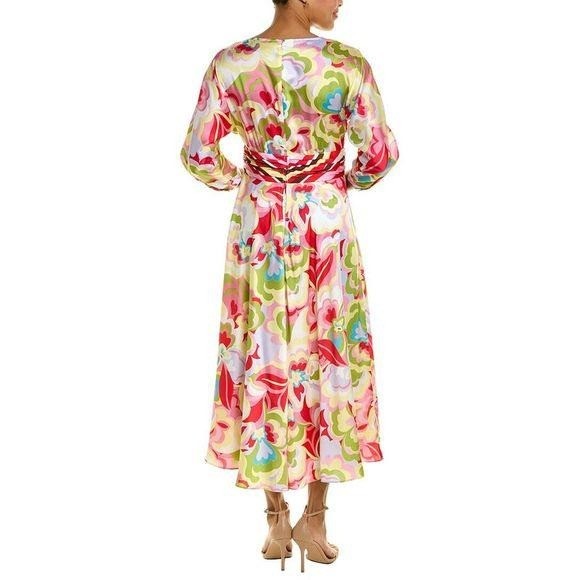 Teri Jon Rickie Freeman Pink Floral Psychedelic V-Neck Midi Dress Size 4