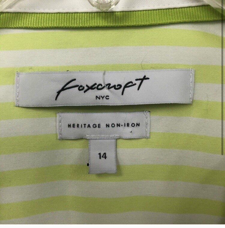 FOXCROFT 14 Heritage Non-Iron Dress Lime White Striped Sleeveless AK29*
