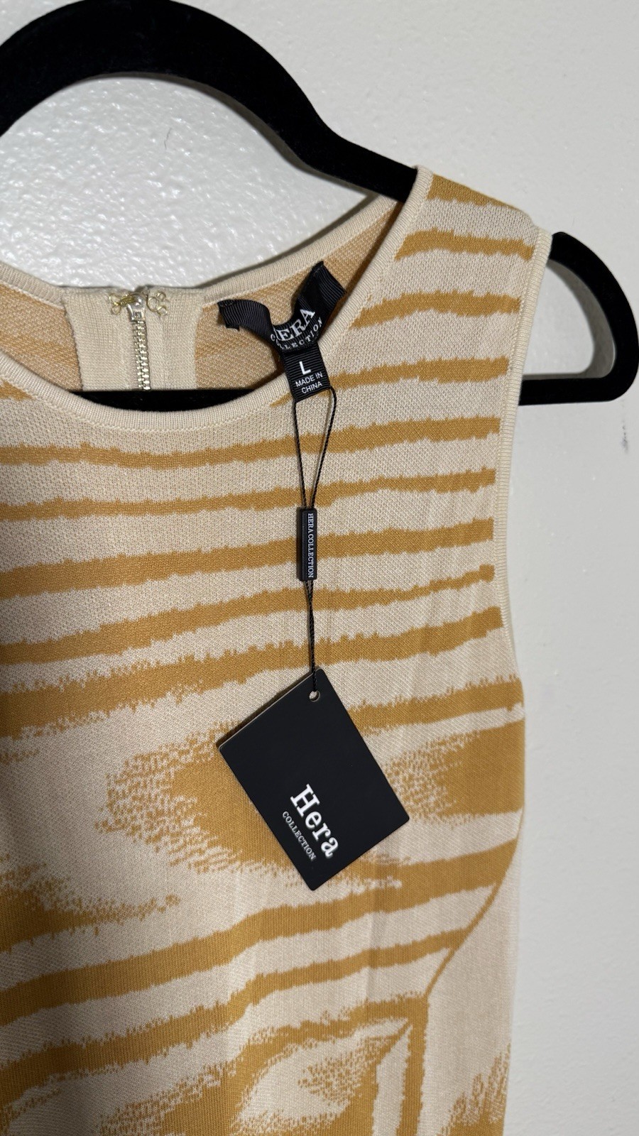 Hera Collection Wave Jacquard Dress Mustard Beige NWT Large