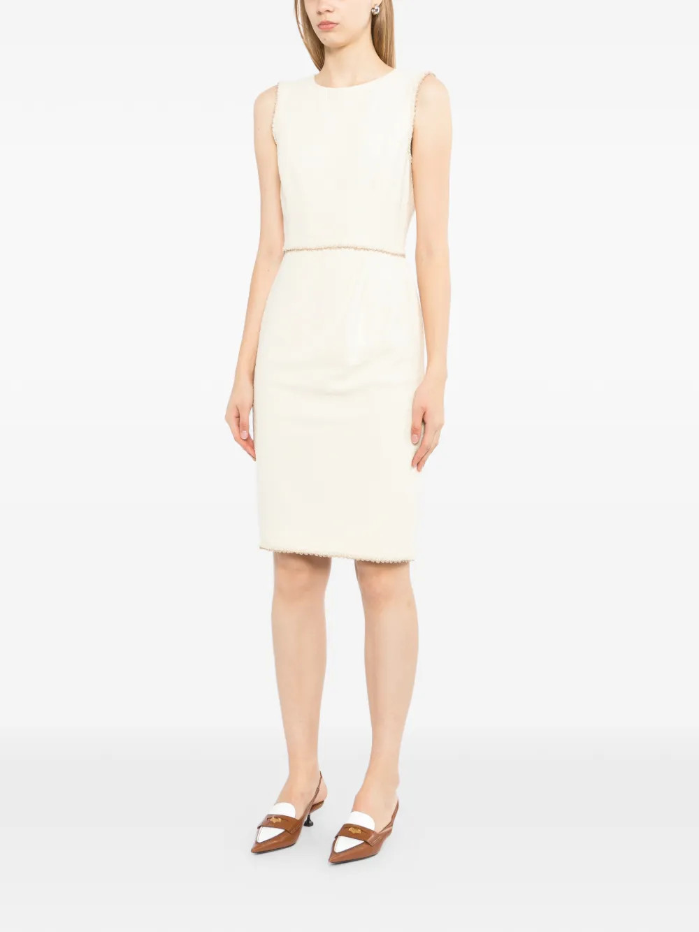 CHANEL Sleeveless Cream Wool Tweed Dress