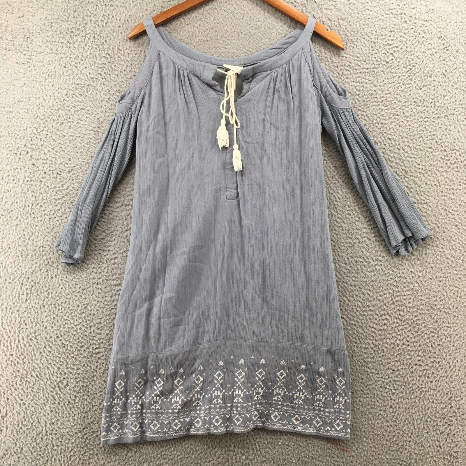 Knox Rose Cold Shoulder Mini Dress Womens XS Blue Long Sleeve Embroidered Casual