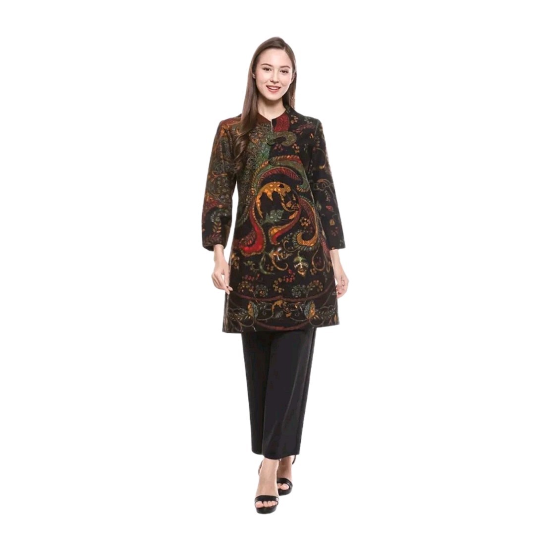 Kedu Batik Women’s Batik Tunic, Black AZZURA Cotton, Formal Women’s Fur Tunic