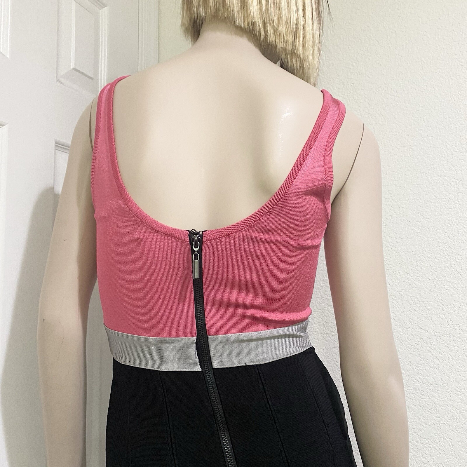 BEBE Pink/Gray/Black Colorblock Fit & Flare Bandage Dress Size S New (Old Stock)