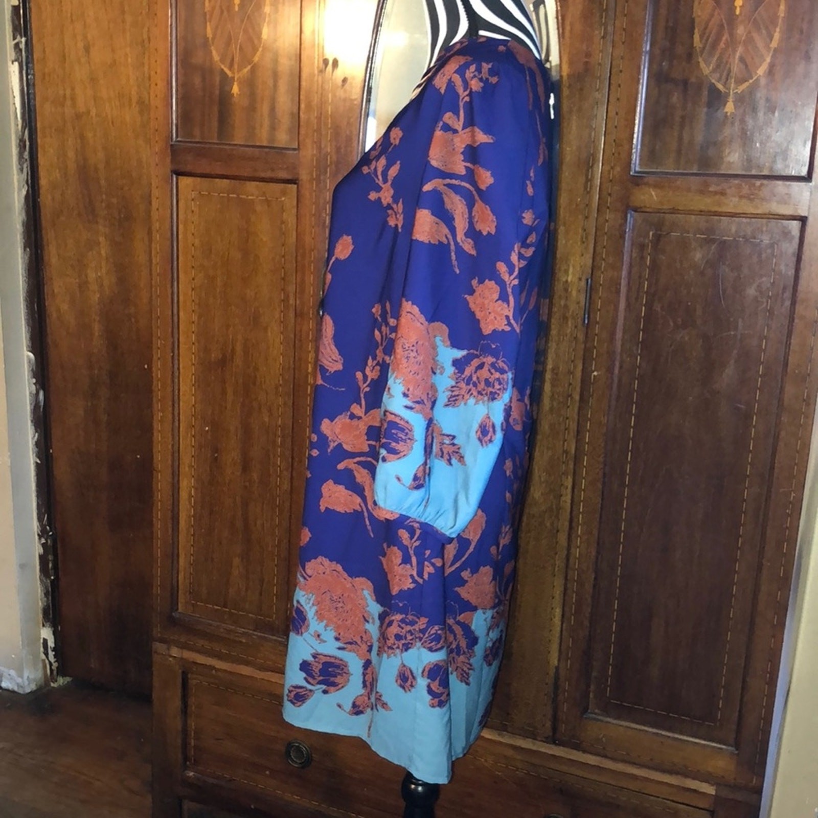Bow & Arrow Downtown Coquette Boho Hippie CottageCore Blue Floral Sheath Dress