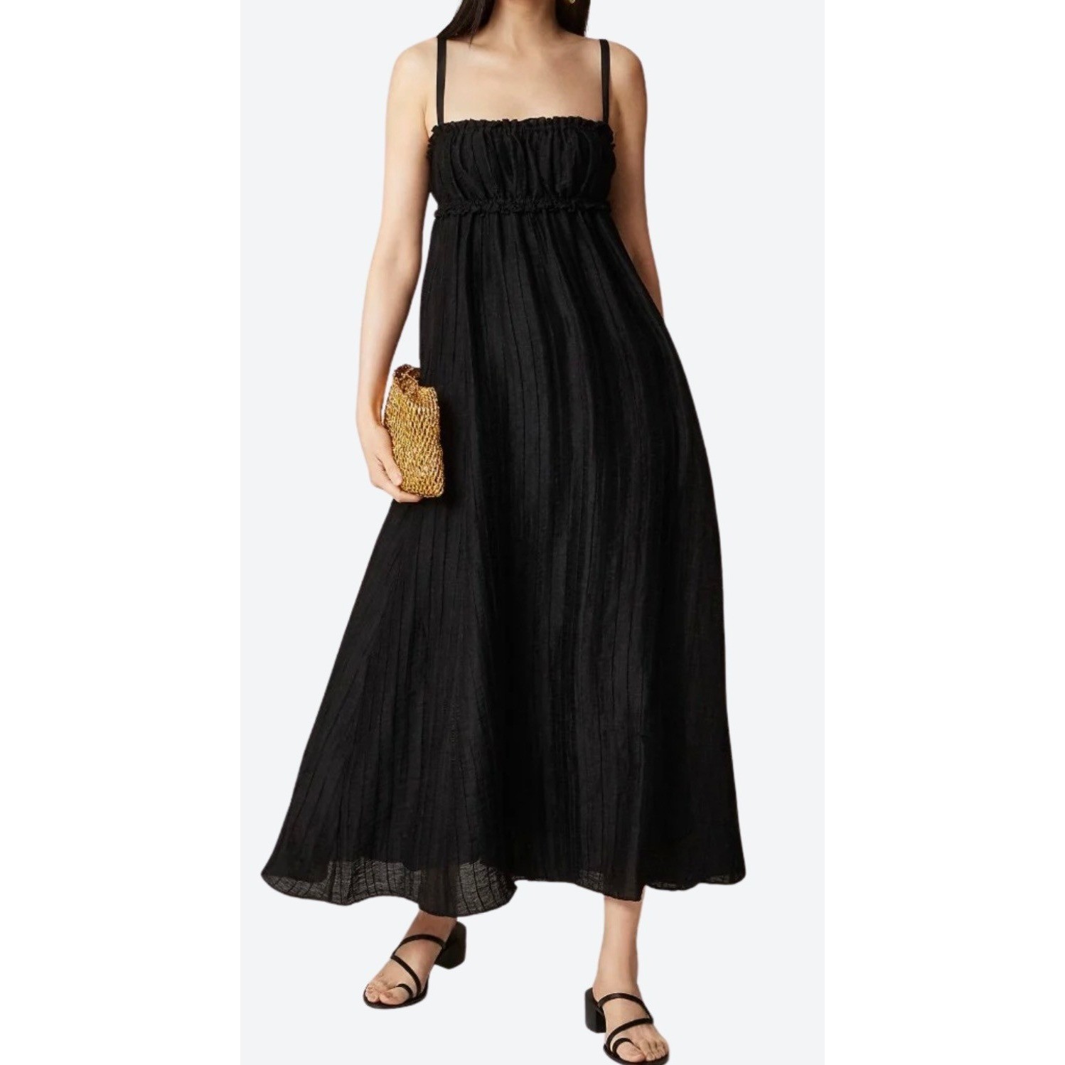 J.Crew Collection Maxi Dress Womens 6 Black Linen Blend Ruffle Empire Waist NWT