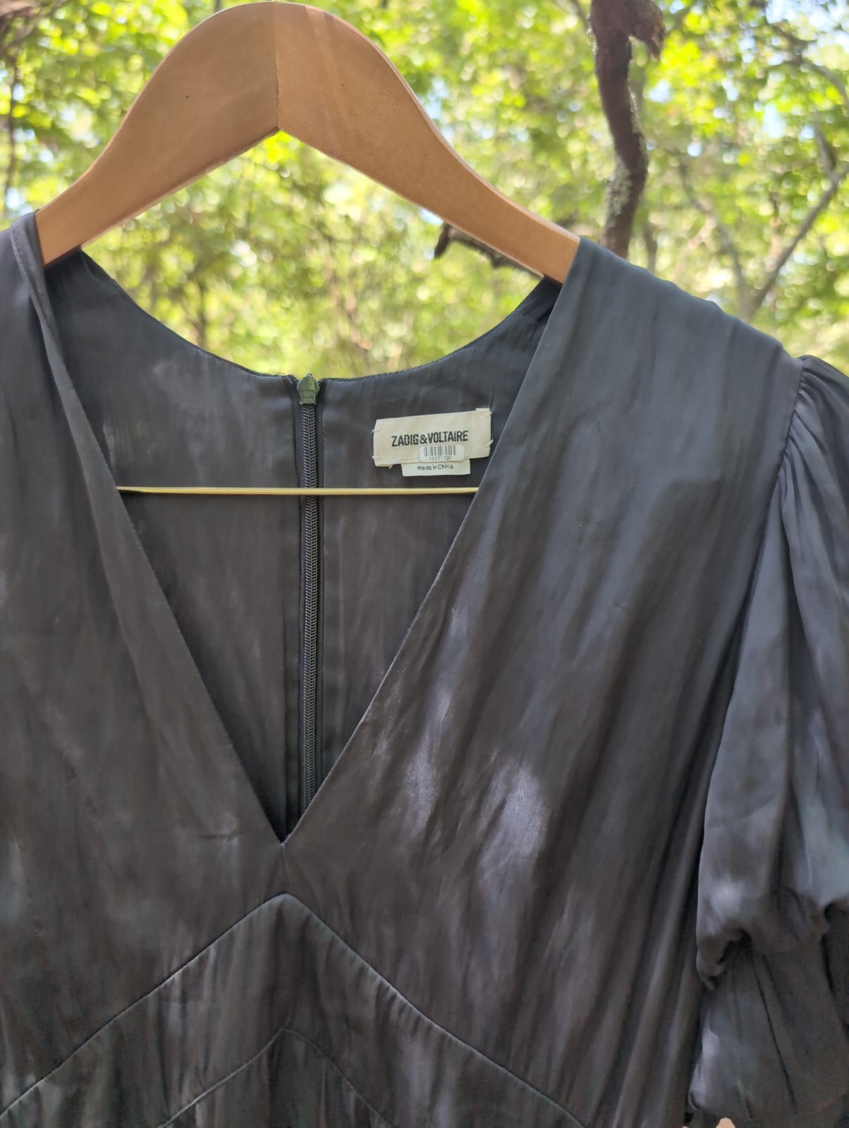 Zadig & Voltaire Black Satin V-Neck Flutter Sleeve Mini Dress XS Little Black