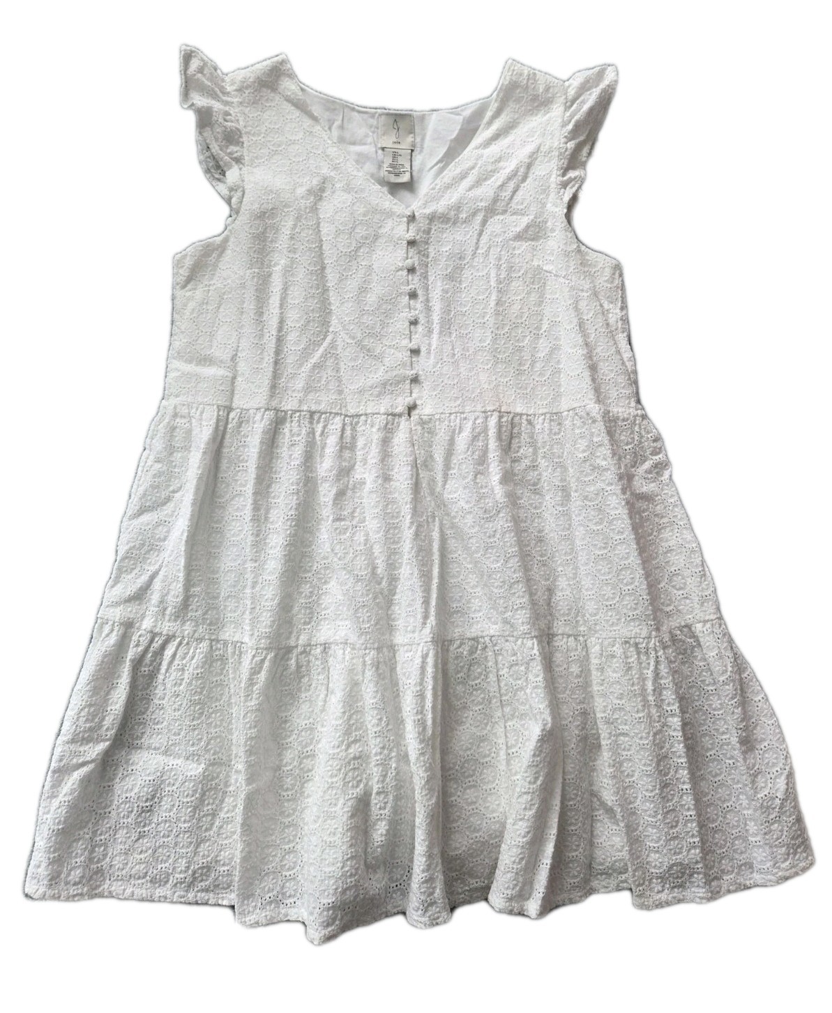 Joie Eyelet Babydoll Tiered Mini Dress White Sz L Cottagecore Lined Boho Sale