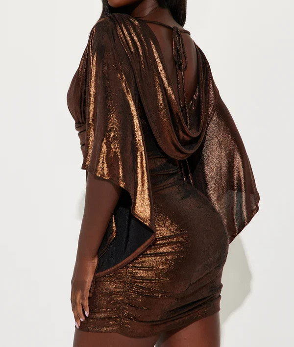 Metallic Mini Dress – Bronze- L