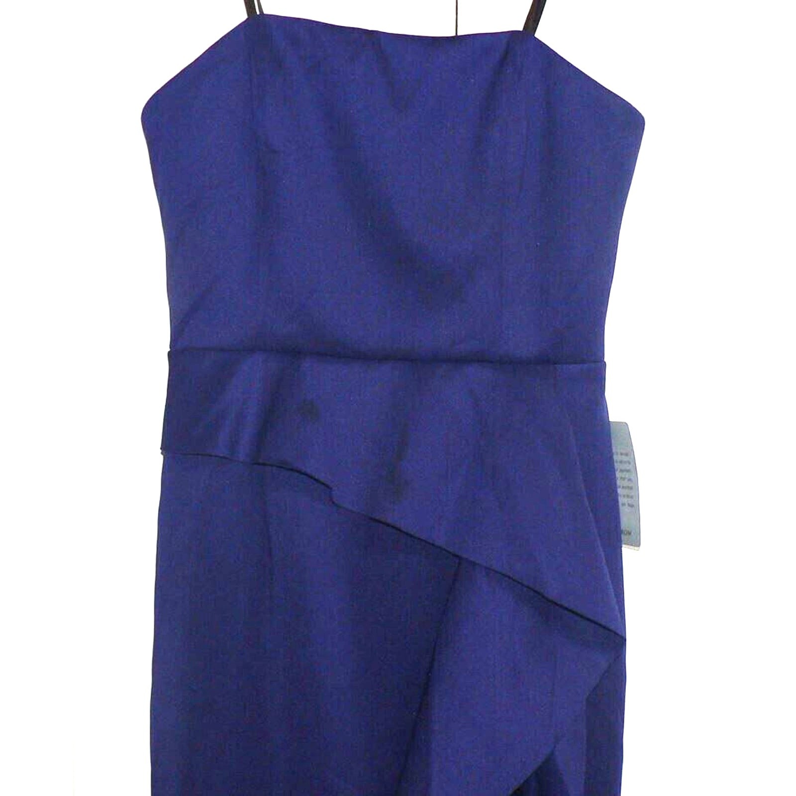 Xscape Strapless Side Ruffle Drape Scuba Crepe Gown in Marine Blue Size 6 $239