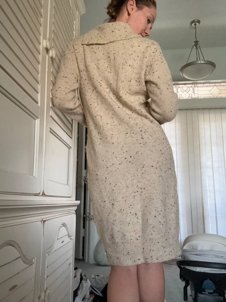 Sandra Darren Beige Speckled Cable Knit Sweater Dress Size L NWT Cozy Chic