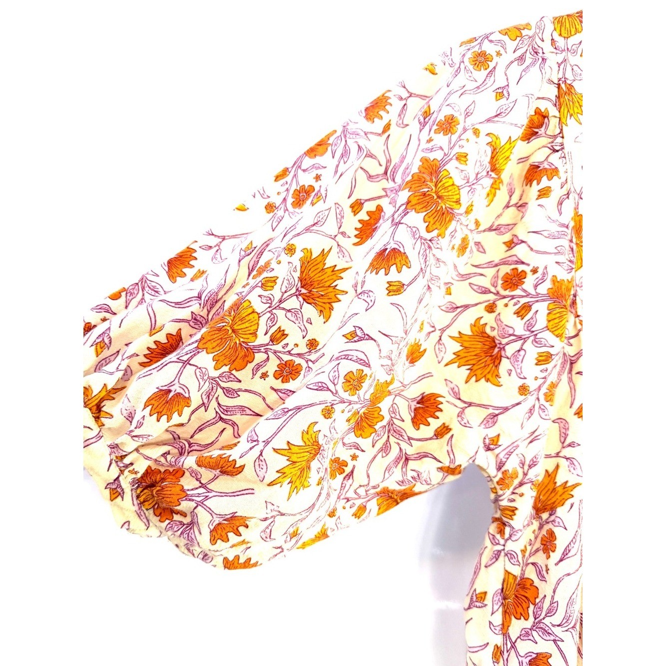 Floral Cotton Indian Block Print Fabric Mini Dress in Peach, Size XS-M