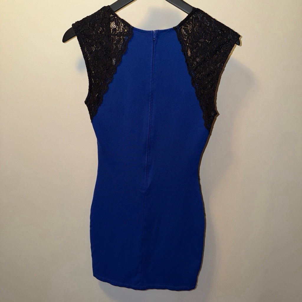 deb Blue/Black Colorblock Bodycon Dress Womens med Short Sleeveless Lace Zip