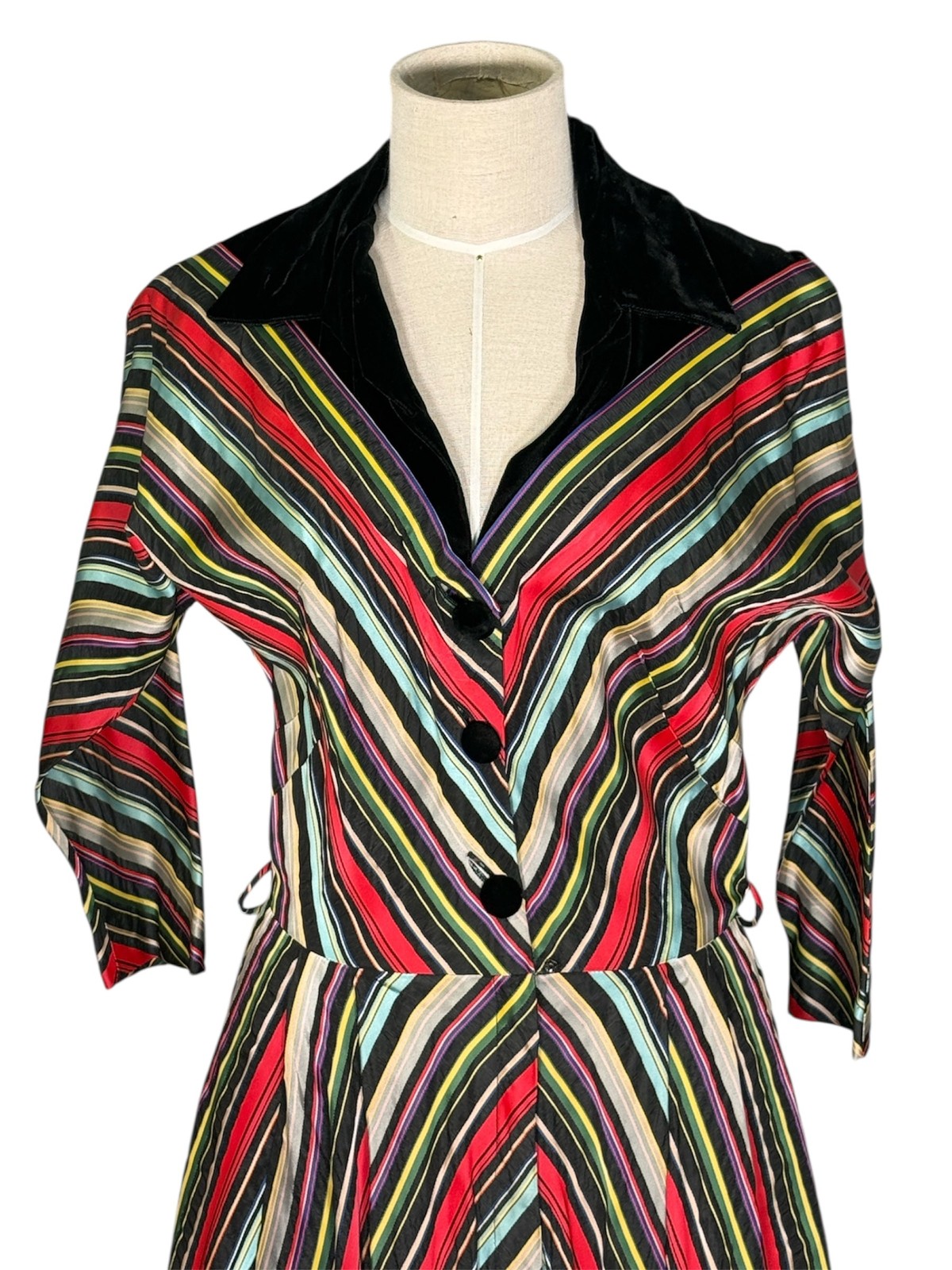 1940s/1950s Maxan Multicolor Striped Dolman Sleeve Hostess Gown – Size Small