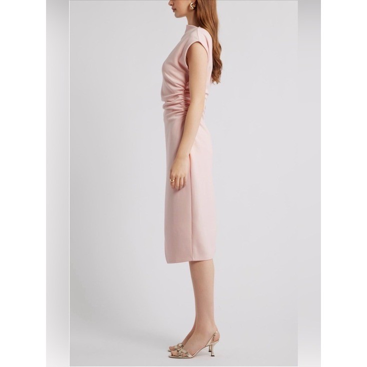 Nordstrom Blush Pink Ruched Mock Neck Midi Dress Asymmetrical XL