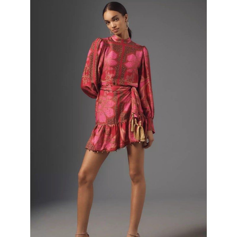NEW NWT Farm Rio Floral Glam Scarf Waist Belt Tassle Mini Dress Size S