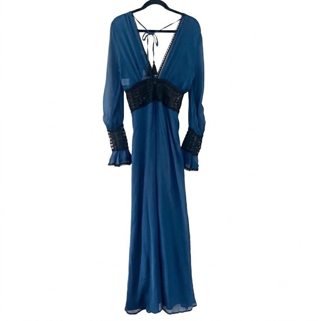 For Love And Lemons Celine Maxi Dress Size S Blue Silk Blend Bohemian NWT