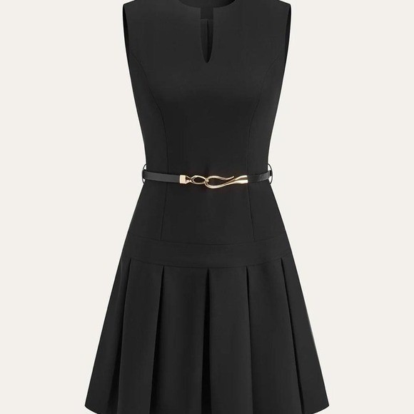 Commence black Dress Sleeveless Keyhole-Neck Belted Pleated Mini Dress Sz small