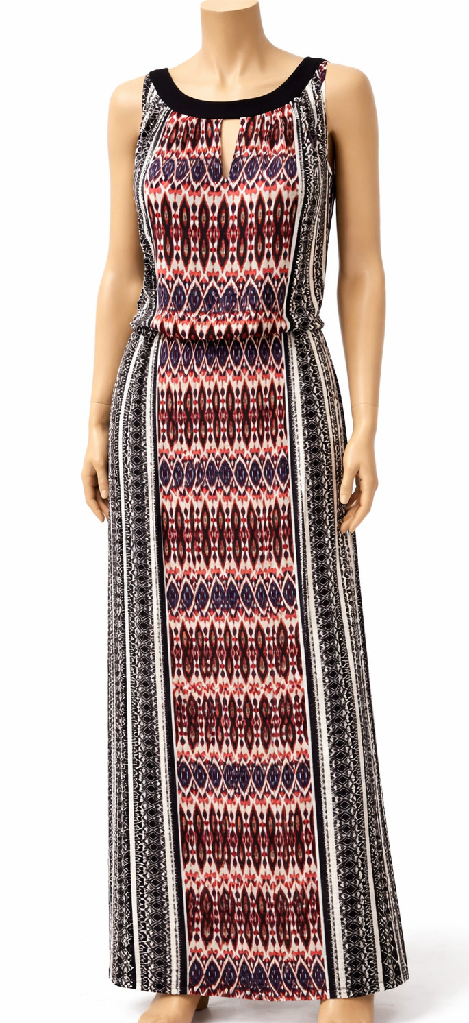 Maggy London Boho Tribal Print Keyhole Maxi Dress Plus 16W Sleeveless NWT $138