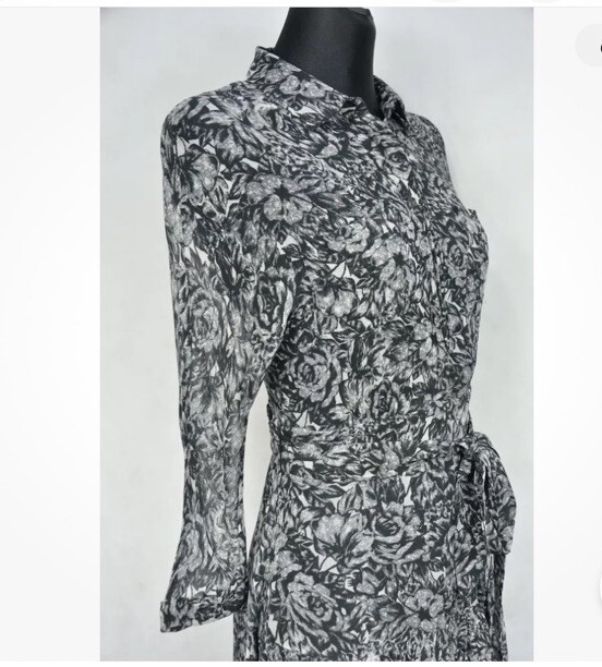 New $290 All Saints Eley Rosey Black Grey Midi Floral Women’s US 4 Viscose D9