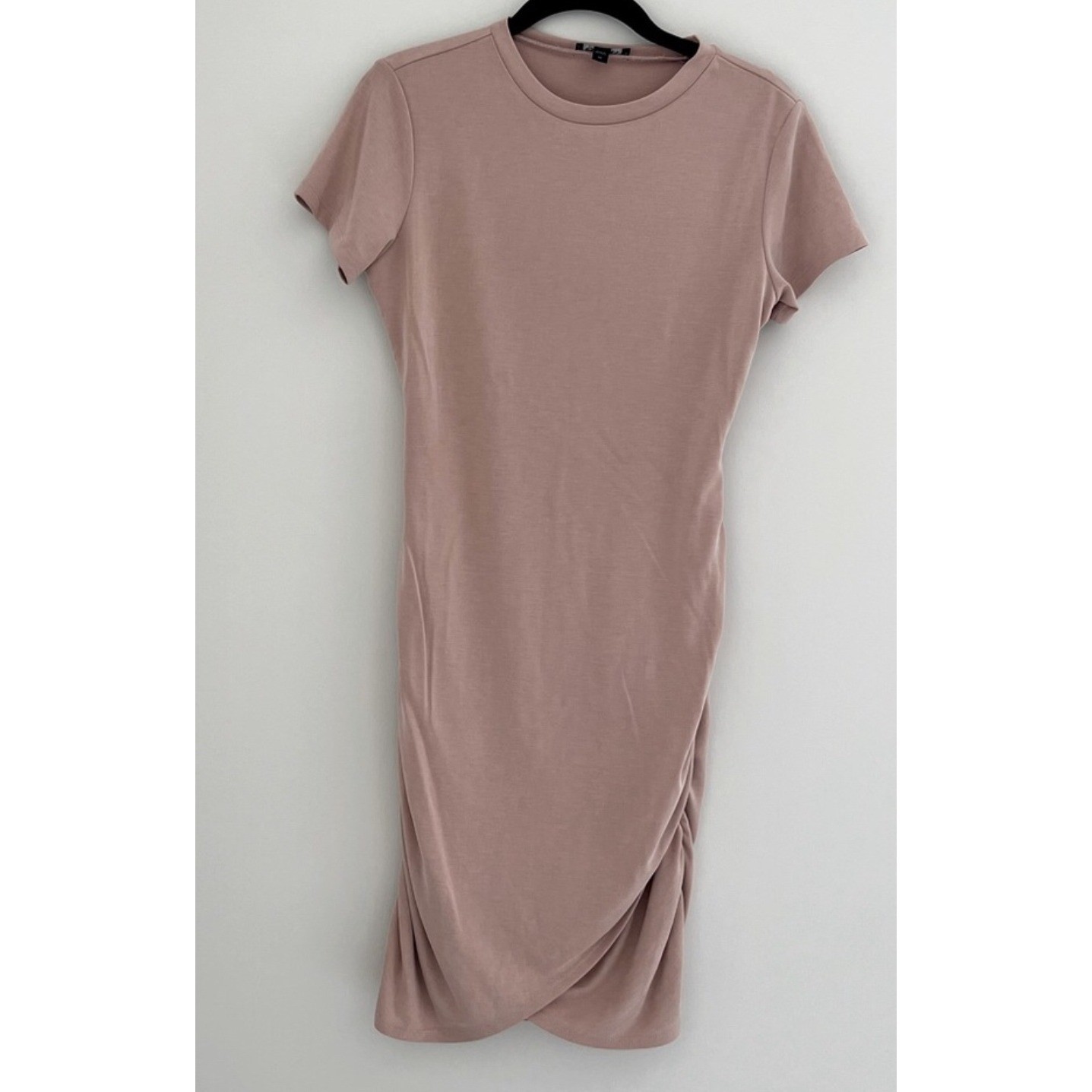 Express Ruched Bodycon T Shirt Dress Beige XS Short Sleeve Casual Everyday