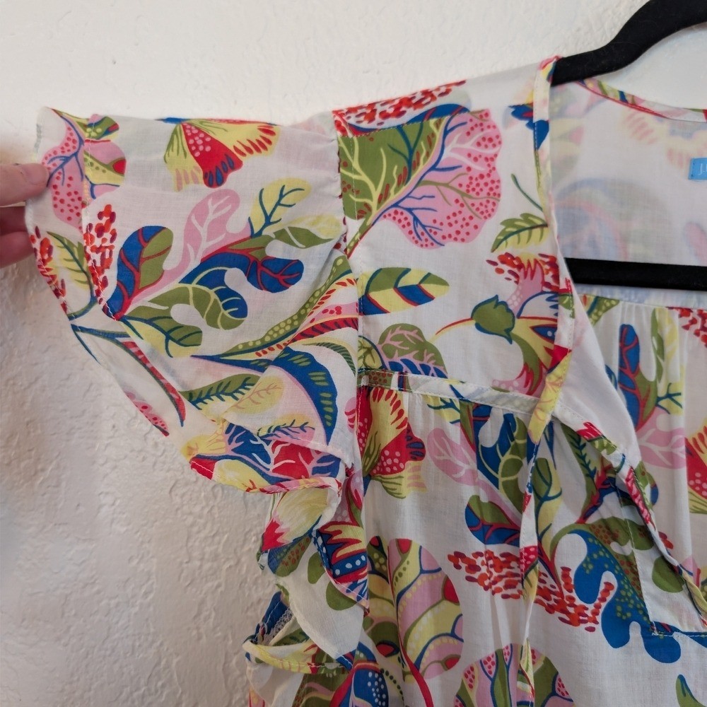 J.McLaughlin Fram Maxi Dress Neon Floral Flutter Sleeve Boho Resort Florida
