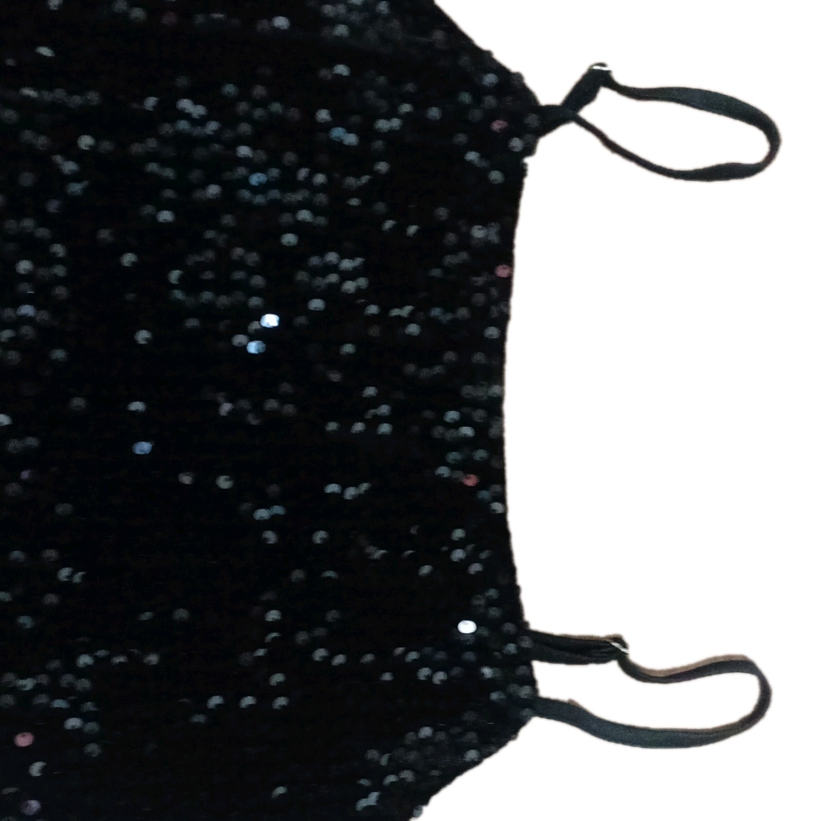 Women’s Black Solid Sequin Sleeveless Spaghetti Strap Knee Length Dress Regular