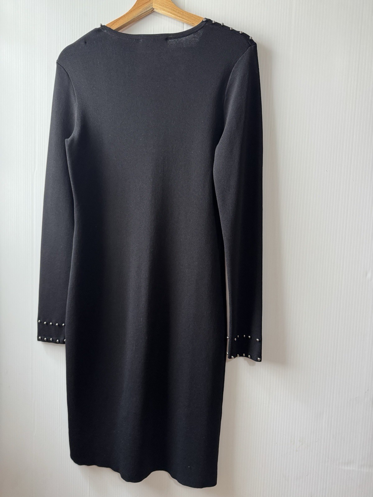 Josef Ribkoff Black Studded Midi Dress Long Sleeve Elegant Sheath Sz M Women’s