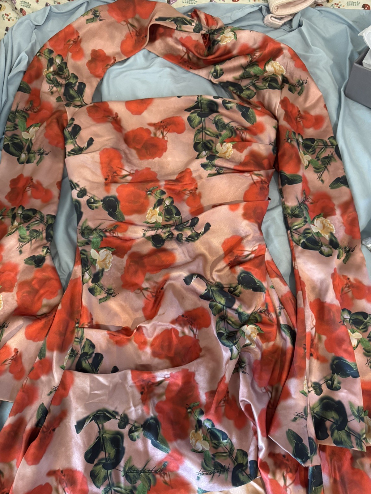 HOUSE OF CB ‘Toira’ Rose Print Draped Corset Dress/Size S-US 4-6/BA1035