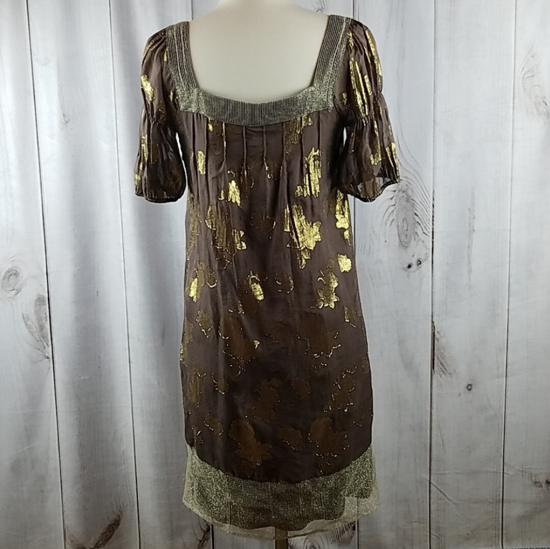 Laundry by Design Womens 0 Tunic Dress Brown Gold Metallic Silk Blend New Tags