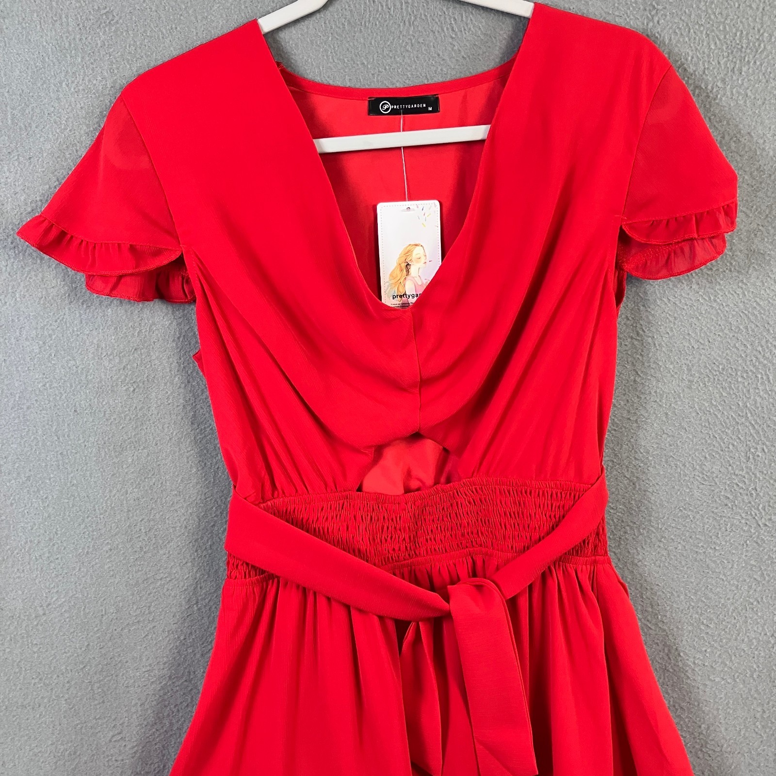 Prettygarden Women’s Midriff Cutoff Mini Dress Size M Red Smocked Waist NWT