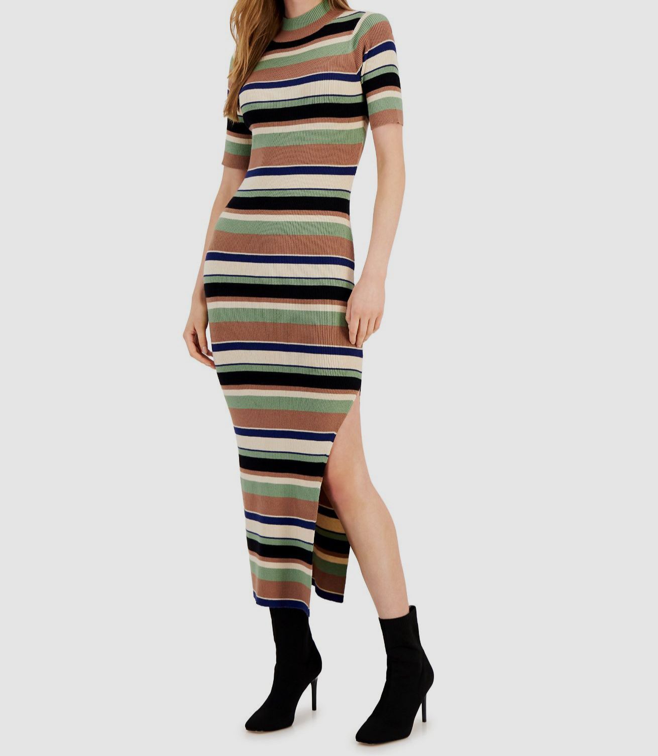 Rachel Roy Women’s Green Esme Striped Sweater-Knit Dress Size S