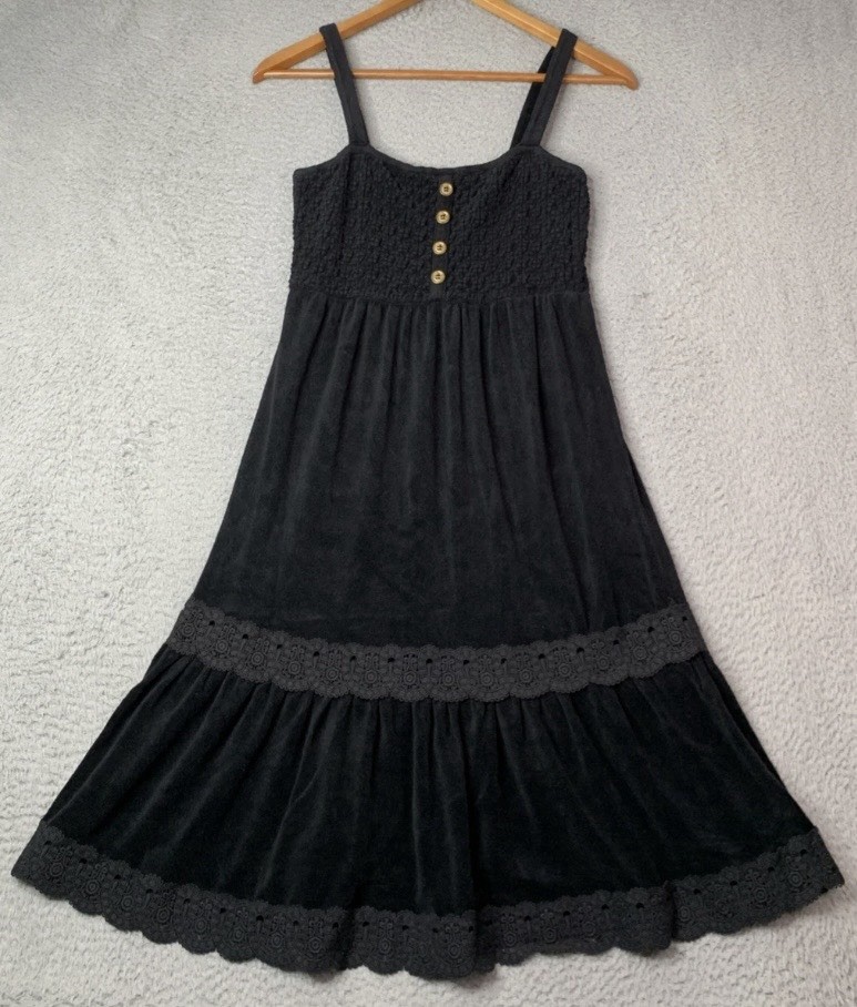 Juicy Couture Dress Womens Size Petite Y2K Terry Cloth Black Sleeveless Dress