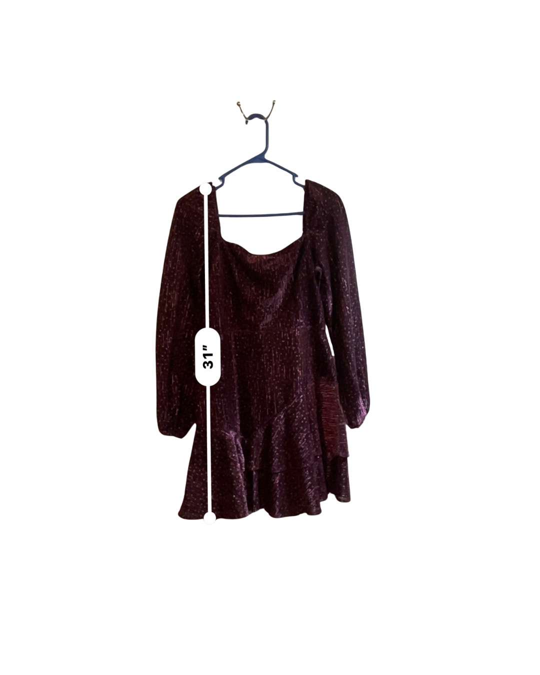 For Love & Lemons Purple Metallic Mini Dress Size 7 Long Sleeve Party Dress