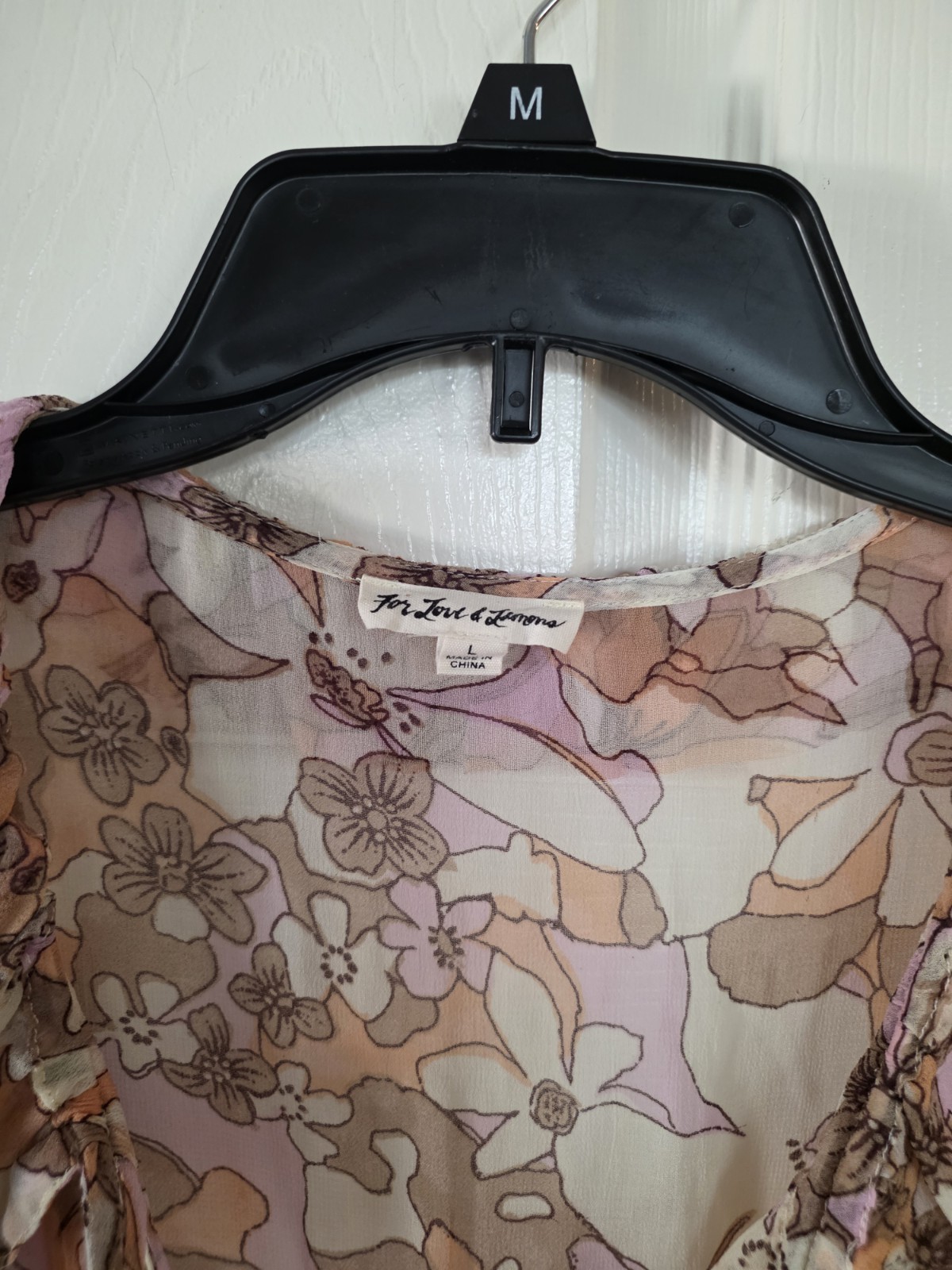For Love & Lemons Pink Neutral Floral Sheer Mini Drawstring Waist Dress Large
