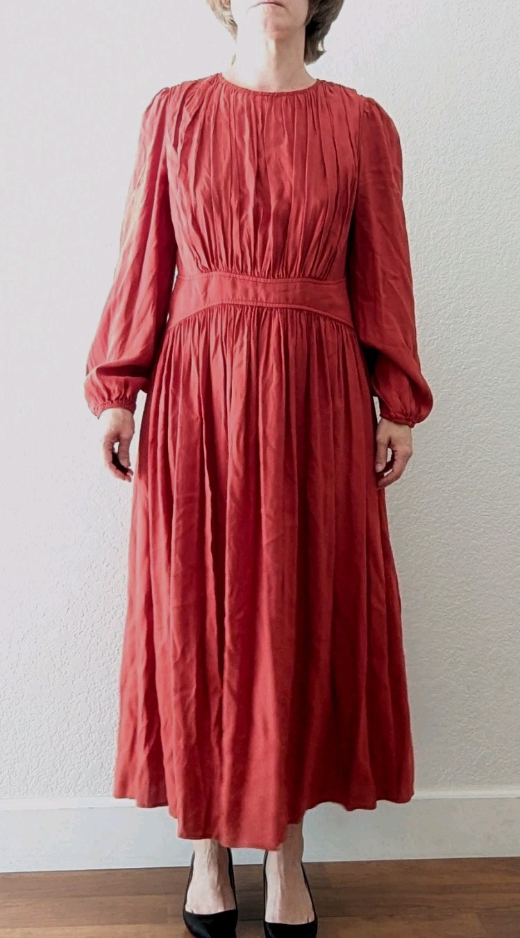Rust Terracotta Anewsta Long Sleeve Smocked Ruffle Modrst Maxi Dress Size L